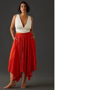 Anthropologie Red-Orange Midi Skirt XSP NEW WITH TAGS